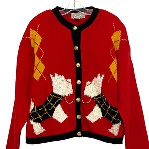Vintage Spice of‎ Life Scottie Dog Cardigan Womens S Military Argyle Old Money